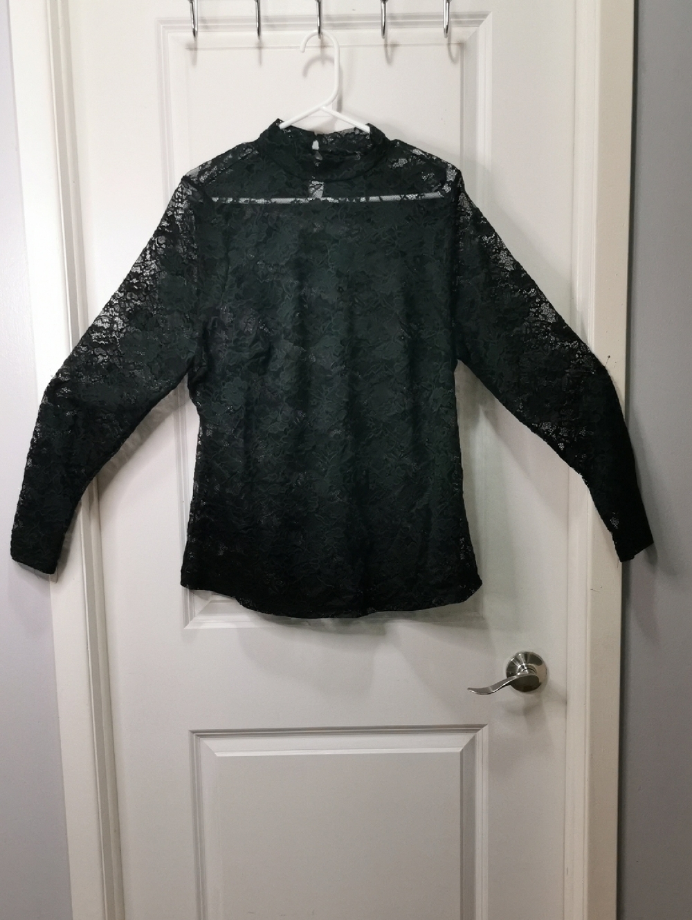 Women's Dark Green‎ Floral Lace High-Neck Blouse